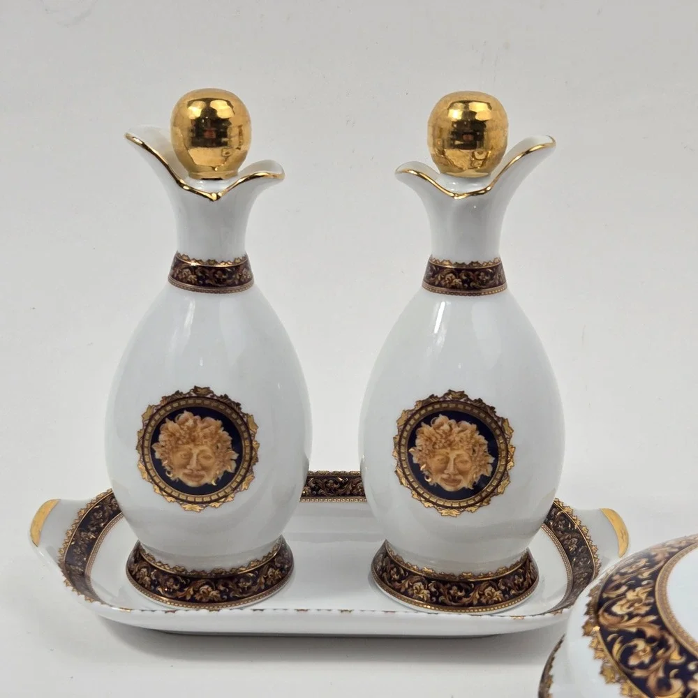 Vintage T Limoges France Bacchus Porcelain Vanity Set Tray Trinket Box